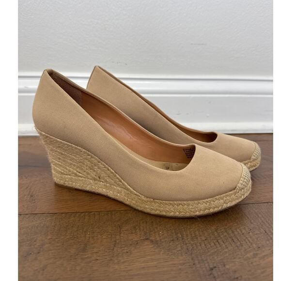 J. Crew Seville Canvas Espadrille Wedges Sandals Tan Women's Size US 9.5 - Picture 1 of 9